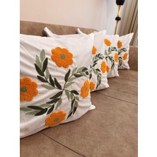 Punch Nakışlı Turuncu Çiçekli 4 Adet Dekoratif Kırlent Kılıfı – Salon & Oturma Odası