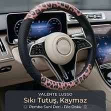 Valente Lusso Geçmeli Direksiyon Kılıfı Rosa Leopar 38-40 Cm. %100 Yerli Üretim.