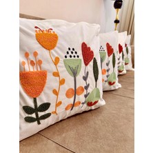 Punch Nakışlı Renkli Çiçek Desenli 4’lü Dekoratif Kırlent Kılıfı