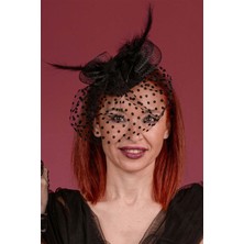 Sed da Exclusive Siyah  Puanlı   Nikah   Kepi,   Gelin   Şapkası ,  Vualet,   Kep