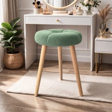 Mervish Decor Ahşap Ayaklı Baklava Desenli Yuvarlak Puf Tabure Makyaj Masası Önü