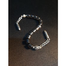 Mryart Metalik Füme Kesme Doğal Hematit Taşı Kurşun Detaylı Zaza Tesbih (Tarz Ürün)