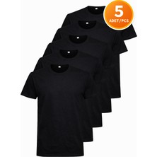 Hanclo Erkek Siyah Tişört 5’li Paket Basic Pamuk Bisiklet Yaka Kısa Kollu T-Shirt