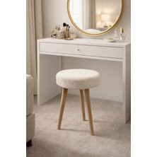 Mervish Decor Ahşap Ayaklı Yuvarlak Puf Tabure Makyaj Masası Önü