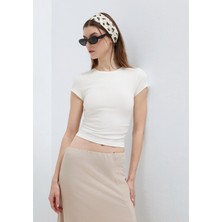 Mavi Ekru Basic Crop Tişört 1613942-70057