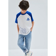Mavi Playstation Baskılı Ekru Tişört 6610451-70057