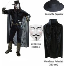 Mey İthalat Mey Ithalat® Vendetta Kostüm Seti – Şapka Maske Pelerin (120 Cm)