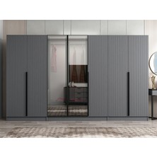 Minar Nisa Plus 7 Kapaklı 2 Çekmece Dolap Antrasit Mebran Reflekte Cam