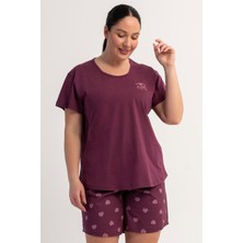 Vienetta Pamuklu Kadın Büyük Beden Kısa Kol Şortlu Pijama Takım, 601031