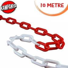 PremiumPort Kırmızı Beyaz Plastik Zincir, 10 Metre Bariyer Zinciri, Güçlü ve Dayanıklı