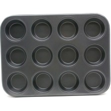 Ulugo 12 Gözlü Metal - Siyah Düz Muffın Kalıp (5224)