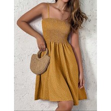 Deridün Yıldız Shoes Kadın Ip Askılı Gipeli Desenli Kısa Süprem Elbise