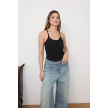 Jee Lee Kadın Askılı Kaplı Çıtçıtlı Body Siyah - 5070