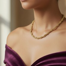 Lorivelle Kadın Kalın Singapur Zincir Çelik Kolye | 14K Altın Kaplama Kararmaz Lazer Kesim Burgu Model