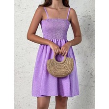 Equri Kadın Ip Askılı Gipeli Desenli Kısa Süprem Elbise