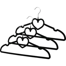 Ulugo 3pcs Siyah Kadife Kaplı - Kalpli Plastik Askı Metal Uçlu (5224)