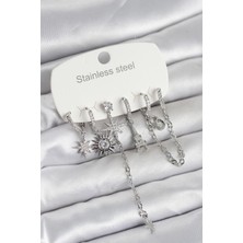 Getittir 316L Çelik Gümüş Renk 6'lı Set Charmlı Kadın Küpe - Lisinya