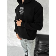 Meğdaix Kışlık Üç Iplik Kapşonlu Sweatshirt - Siyah