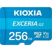 Kioxia Kıoxıa 256GB Exceriag2, LMEX2L256GG2, U1 V30 4k,  CL10, 100MB/S, Microsd Kart Bellek (Sd Adaptörlü)