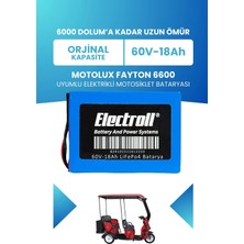 Electroll Motolux Fayton 6600 Batarya (Standart Kapasite) Lifepo4 60V 18AH Elektrikli Motosiklet Bataryası
