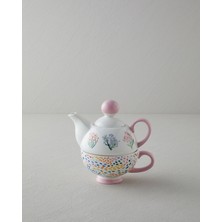 PremiumPort Şık Pembe Beyaz Seramik Demlik Seti, 400-290 Ml, Zarif Tasarım