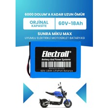 Electroll Sunra Miku Max Batarya (Standart Kapasite) Lifepo4 60V 18AH Elektrikli Motosiklet Bataryası