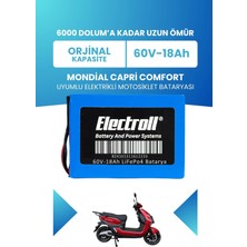 Electroll Mondial Capri Comfort Batarya (Standart Kapasite) Lifepo4 60V 18AH Elektrikli Motosiklet Bataryası