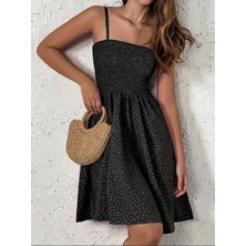 Emh Store Kadın Ip Askılı Gipeli Desenli Kısa Süprem Elbise