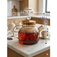 PremiumPort Geometrik Desenli Isıya Dayanıklı Borosilikat Cam Amber Çaydanlık