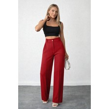 Hazel Kadın Kırmızı Arkası Lastikli Pilesiz Palazzo Pantolon