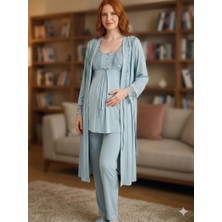 Bone 6205 Kadın 3'lü Jakarlı Sabahlıklı Lohusa Pijama Takımı