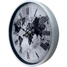 Senka Mey Ithalat® Beyaz 36 cm Dünya Haritalı Tasarım Duvar Saati