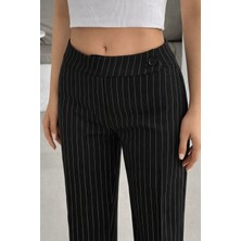 Hazel Kadın Siyah Arkası Lastikli Çizgili Palazzo Pantolon