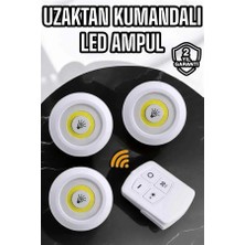 Senka Mey Ithalat® Spot Lamba LED Işık 3'lü Uzaktan Kumandalı Pilli Yapışkanlı Kablosuz