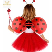 Senka Mey Ithalat® Kırmızı Uğur Böceği Ateş Böceği Kostüm Seti - (Tütü, Kanat, Taç, Asa)