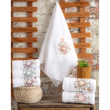 Hazangülü Collection Buldan Üretimi Çeyizlik Nakışlı Alya Kadife 6'lı El/yüz Havlusu I 50X90