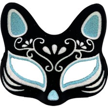 Ulugo Siyah Renk Süet Kaplama Üzeri Gümüş Mavi Simli Kedi Maskesi 17X14 cm