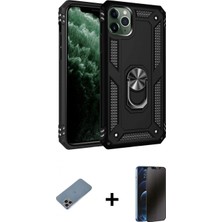 İlk El Grup Ieg™ iPhone 11 Pro Kılıf Ahenk Klasik Koleksiyonu - Siyah 3D Antistatik Hayalet Cam Ekran Koruyucu + Gökkuşağı Shine Kamera Lens Koruma Cam