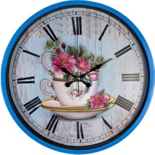 Senka Mey Ithalat® Blue Flower 36 cm Mavi Duvar Saati