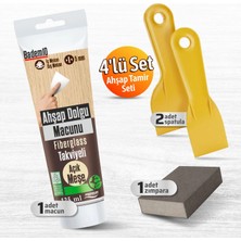 Badem10 Pratik (4'LÜ) Ahşap Tamir Seti Açık Meşe Renk 200 Gr Tamir Macunu + 2 Adet Spatula + Kübik Zımpara