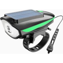ForteGT Forte Gt Bisiklet Ön Farı 250 Lm Korna 140DB USB Solar Şarjlı Yeşil Xbyc 6163
