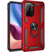 Ulugo Xiaomi Poco F3 Kılıf Sofya Yüzüklü Silikon Kapak - Kırmızı