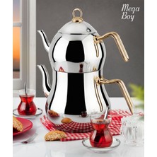 PremiumPort Mega Boy Paslanmaz Çelik Çaydanlık, Büyük Boy, 2 Litre Suluk ve 4 Lt Demlik