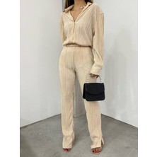 Modamorfo Plise Gömlekli Ikili Takım  -Bej