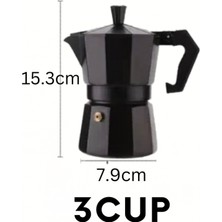 PremiumPort Siyah Moka Pot, 3 Fincan, 150 Ml, Espresso Demleme Cezvesi ve Kamp Kahve Seti