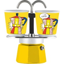 PremiumPort Mini Sarı Mokapot ve 2 Espresso Fincanı Seti, Şık ve Kullanışlı Tasarım