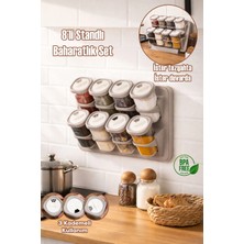 Porsima 5340 8li Etiketli Asmalı Kendinden Yapışkanlı Tezgah Üstü Standlı Döner Kapaklı Baharatlık Seti