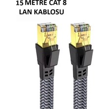 Mey İthalat Mey Ithalat® Cat 8 Lan Kablosu –ethernet Kablosu Örgü Kaplama, Yüksek Hızlı  (15 Metre)