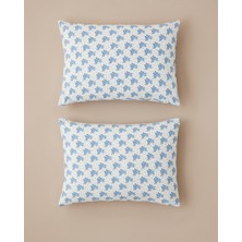 English Home Blue Bouquet 50x70 cm Kolay Ütülenir Mavi - Bej Desenli 2'li Yastık Kılıfı