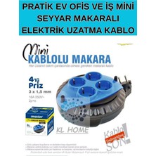 Kl Home 3 Metre Seyyar Makaralı Uzatma Kablosu 3 x 1,5 mm Cca Kablo
